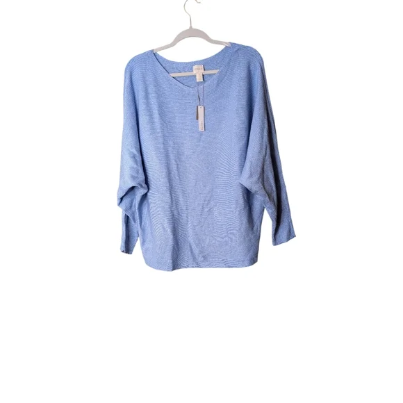 Chico's Blue Dolman Sleeve Knit Top Boatneck Batwing Lightweight ribbed 4/US 20 - Picture 8 of 8